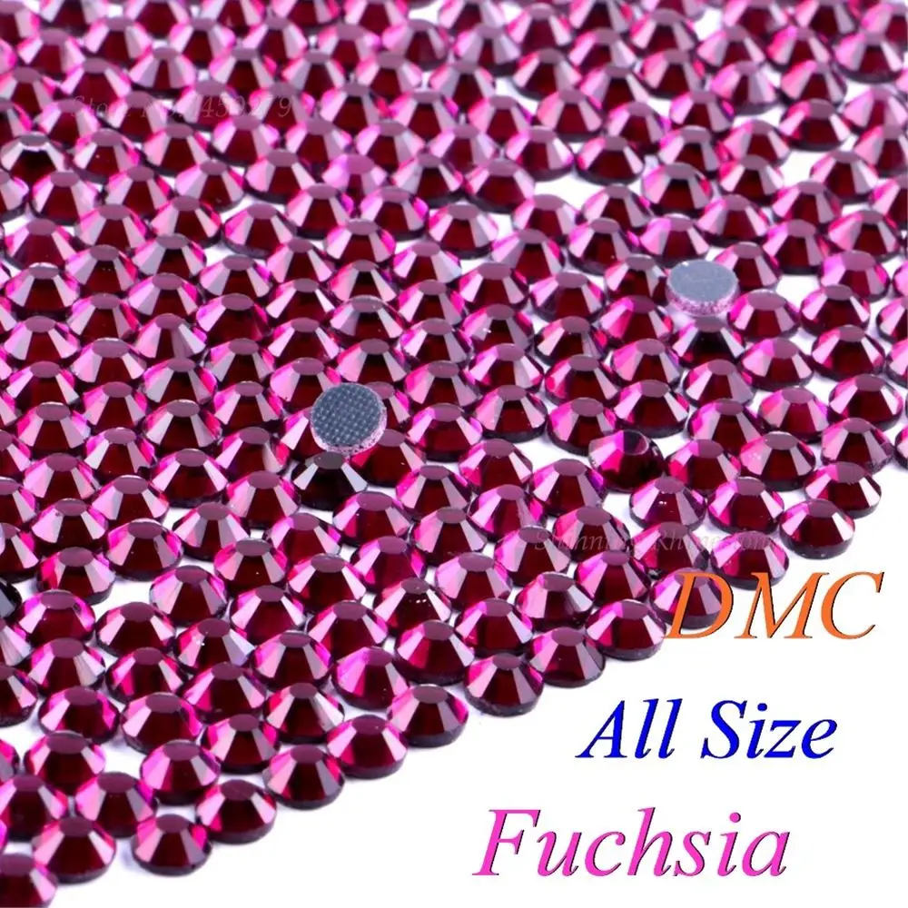 DMC фуксия SS6 SS10 SS16 SS20 SS30 стеклянные кристаллы горячей фиксации Стразы с утюгом