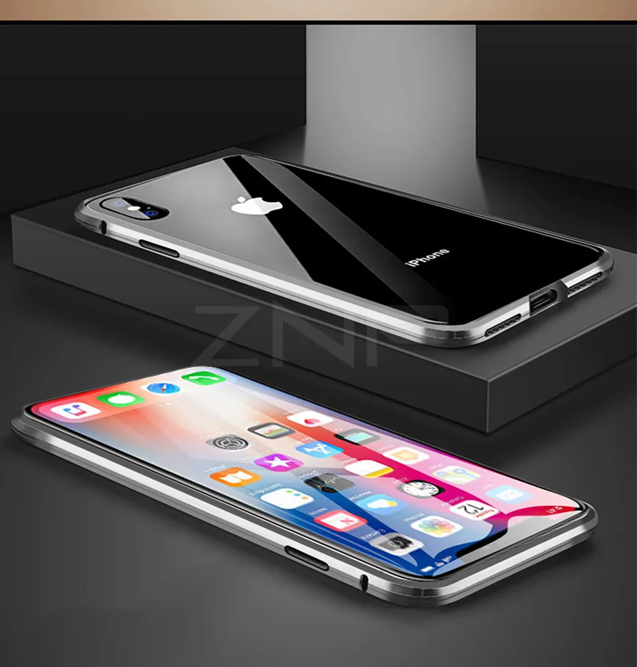 ZNP Магнитный адсорбционный металлический чехол для телефона для iPhone 6 6s 8 7 Plus X двухсторонний стеклянный Магнитный чехол для iPhone X XS Чехлы для MAX XR