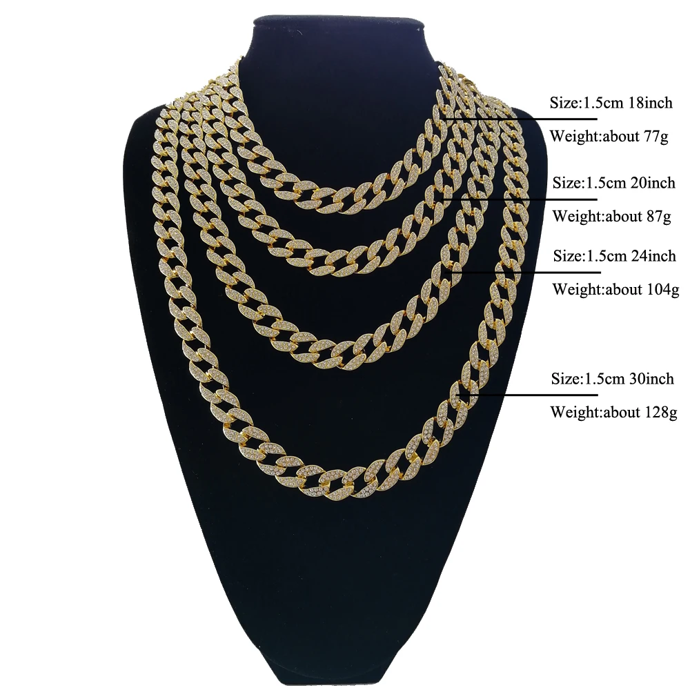 18 дюймов 20 дюймов 15 мм хип хоп Iced Out кубинская цепь кубинская звено цепи ожерелье яркие украшения от Epack