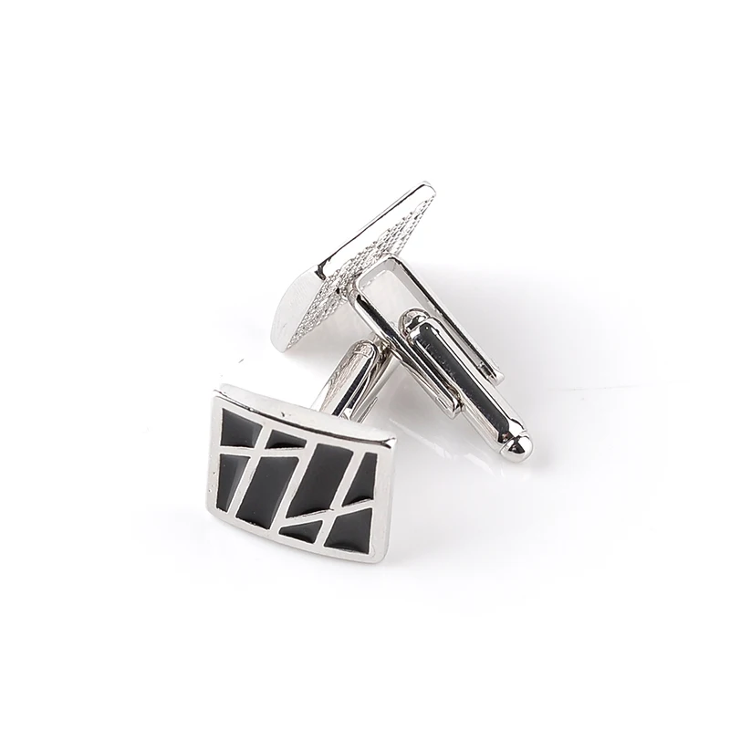 Запонки мужские с черной эмалью нестандартные прямоугольные | Украшения и