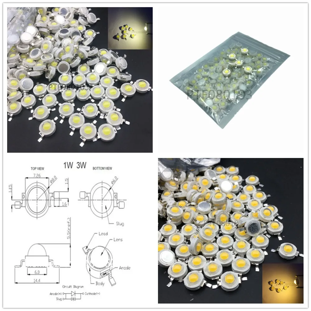 

10Pcs Real Full 3W watt High Power LED lamp 220-240LM SMD Chip LEDs Diodes Bulb For 3W - 18W Spot light Downlight