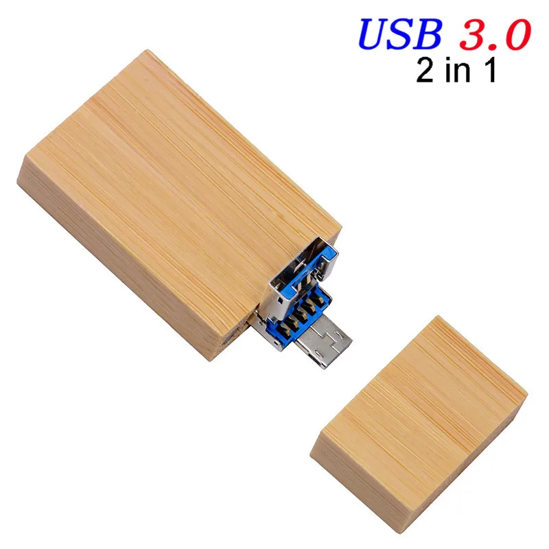 bamboo JASTER 2 в 1 OTG флеш-накопитель USB 3,0 64 ГБ 32 ГБ 16 ГБ 4 ГБ U диск Флешка для смартфона карта памяти, Флеш накопитель - Цвет: bamboo