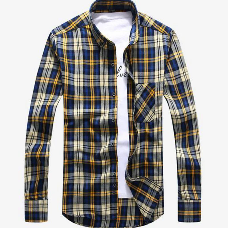 Мужская Фланелевая рубашка Camisa модная в клетку с длинными рукавами и отложным