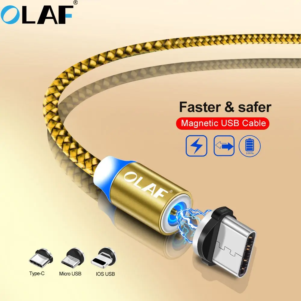 OLAF светодиодный магнитный usb-кабель для iPhone X, Xr, Xs, Max, Micro USB кабель type-c, быстрый Магнитный usb-кабель для зарядки samsung S9, Xiaomi