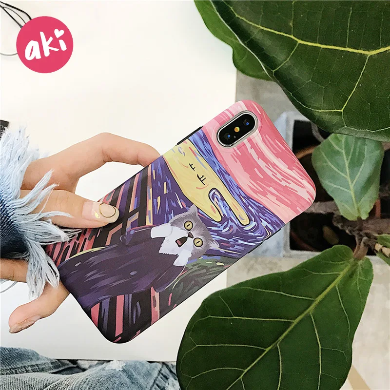 AKI Funny Cat Phone Case for iPhone 6 Plus Spoof Edvard Munch Soft TPU Back Cover 6s |