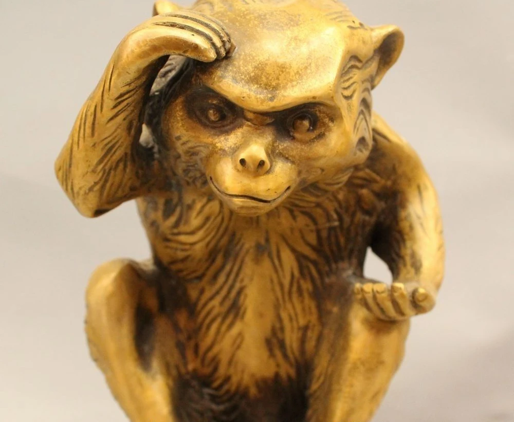 14 &quotКитайский Народный Латунь Умный Зодиак Год Обезьяны Лаки Богатство Статуя