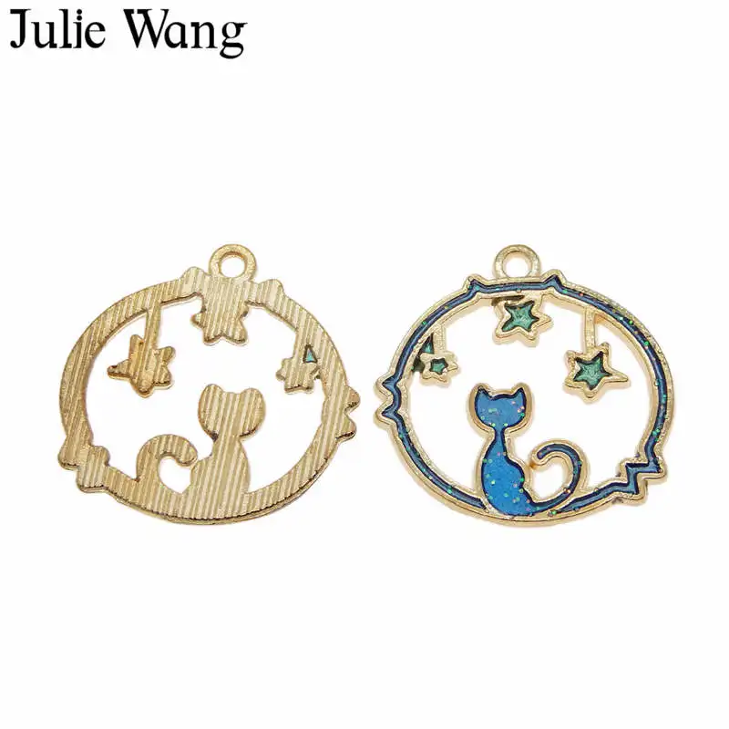 Julie Wang 4 шт. Золотая основа Эмаль Кот Китти Подвески в виде звезд для ожерелье с кулоном бижутерия своими руками изготовление металлических аксессуаров