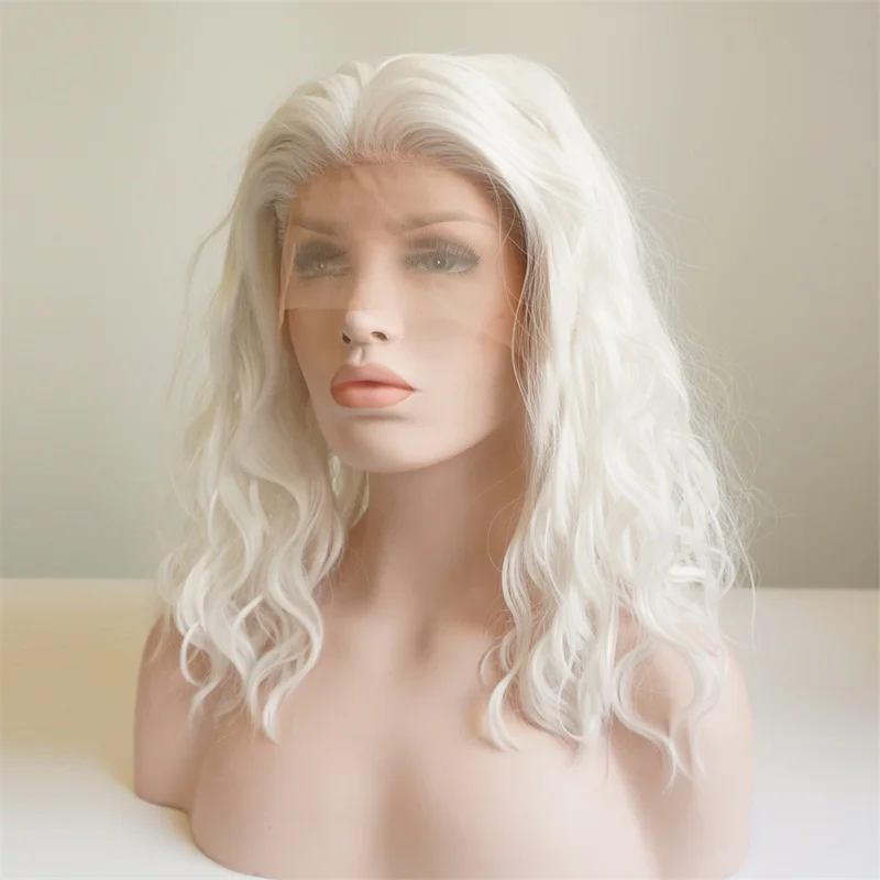 CosplaySalon 1" ежедневно белый кудрявый леди короткий Хэллоуин синтетический парик на кружеве теплостойкий+ парик крышка H793288