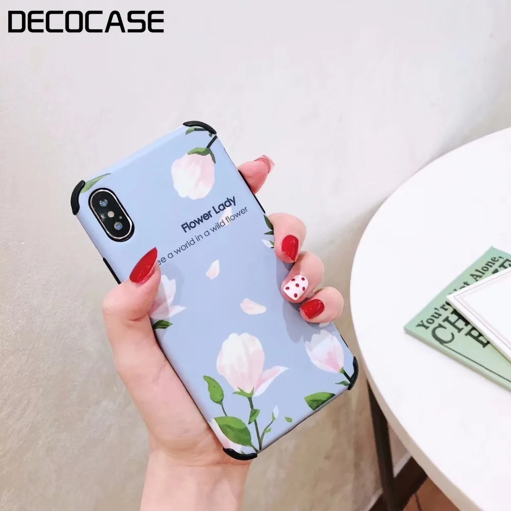 DECOCASE красивый цветок синий розовый Силиконовый защитный для женщин девочек