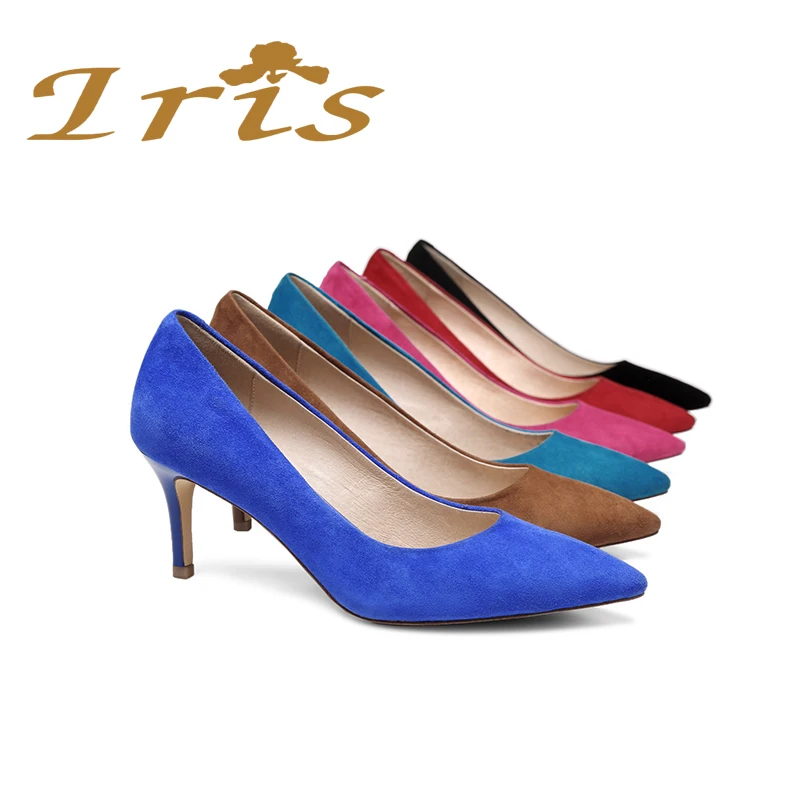 ИРИС Женские Туфли Лодочки Синие С Острым Носом На Каблуке Удобная Повседневная