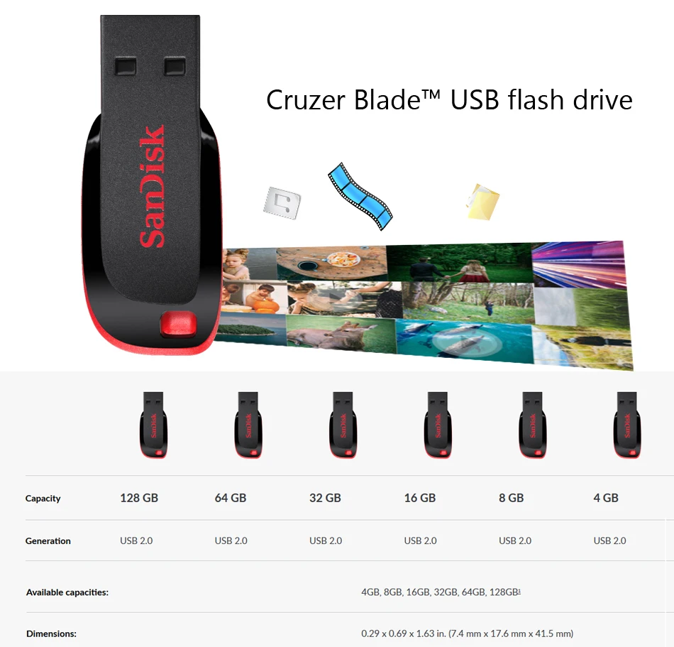 SanDisk USB флэш-накопитель форма лезвия U диск 4 ГБ 8 ГБ 16 ГБ 32 ГБ 64 ГБ 128 ГБ флеш-накопитель USB 2,0 карта памяти SDCZ50 для планшета и телефона