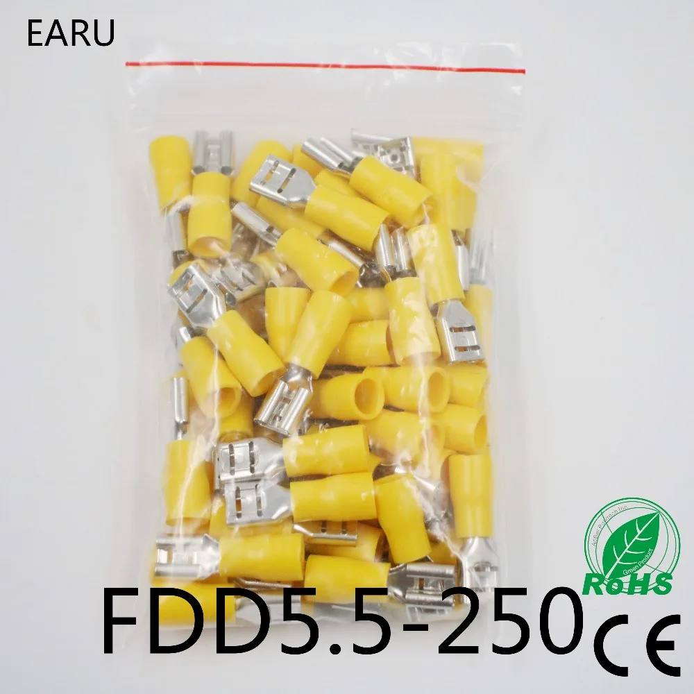 

FDD5.5-250 FDD5-250 Female Insulated Electrical Crimp Terminal for 4-6mm2 wire Connectors Cable Wire Connector 100PCS/Pack FDD