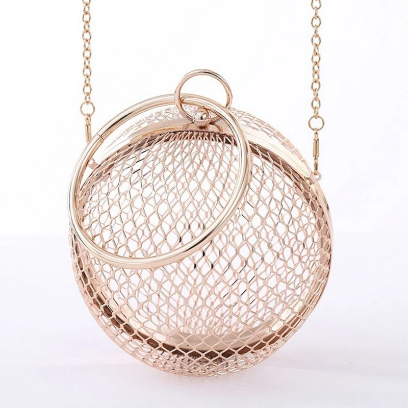 Metal Ball Women Shoulder Bag Gold Cages Women Round Hollow Out Clutch Bag Evening Ladies Wedding Party Bags CrossBody Purse