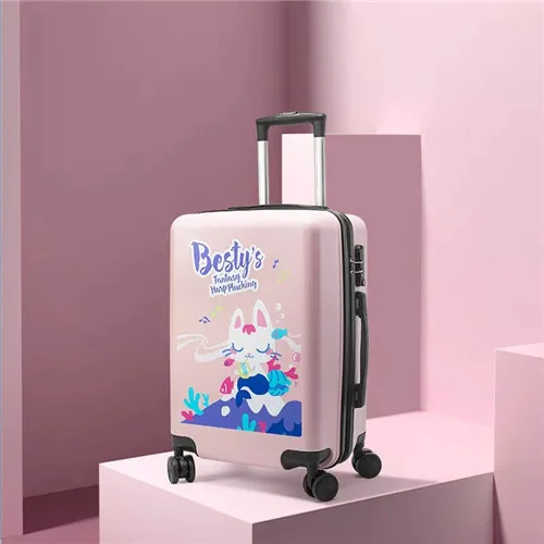 Pink KLQDZMS 20 дюймов Детский чемодан для детей ABS прокатки багаж с колесом мультфильм носить на тележке чемодан - Цвет: Pink