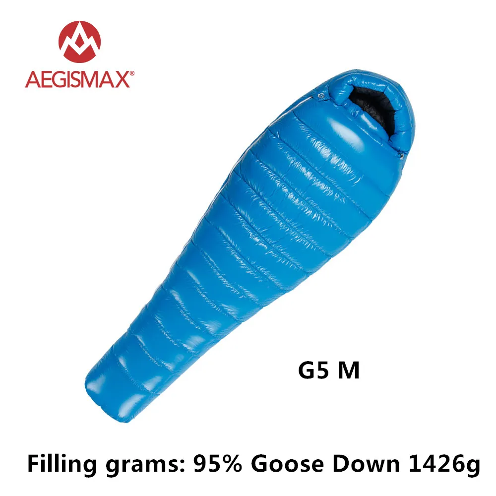G5 M 1426g Blue AEGISMAX 95% белый гусиный пух, спальный мешок для мам, для кемпинга, для холодной зимы, ультралегкий, дизайн перегородки, для кемпинга, Сращивание FP800 G1-G5 - Цвет: G5 M 1426g Blue