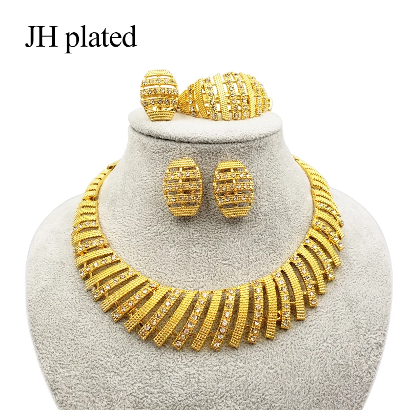 JHplated африканская мода Золотой Цвет Ювелирные наборы женские вечерние свадебные ожерелье браслет серьги кольцо наборы Дубай роскошные подарки