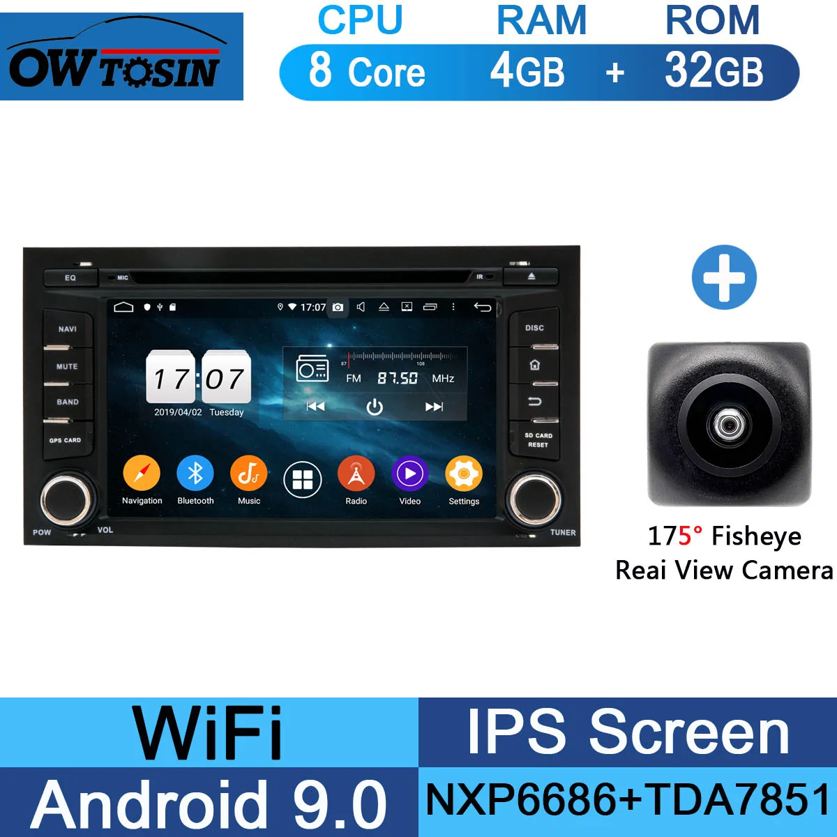 32G Fisheye Camera " ips 8 ядерный 4 Гб+ 64 ГБ Android 9,0 автомобильный dvd-плеер для Seat Leon 2013 gps Радио DSP Parrot BT CarPlay - Цвет: 32G Fisheye Camera