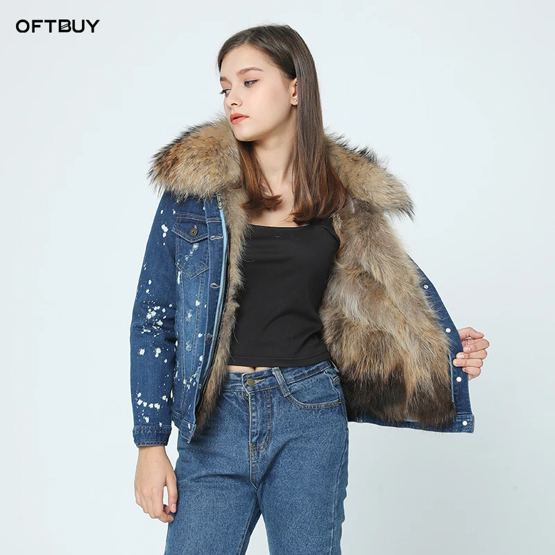 OFTBUY/Новинка 2021 года Повседневная зимняя куртка Женская джинсовая с дырками