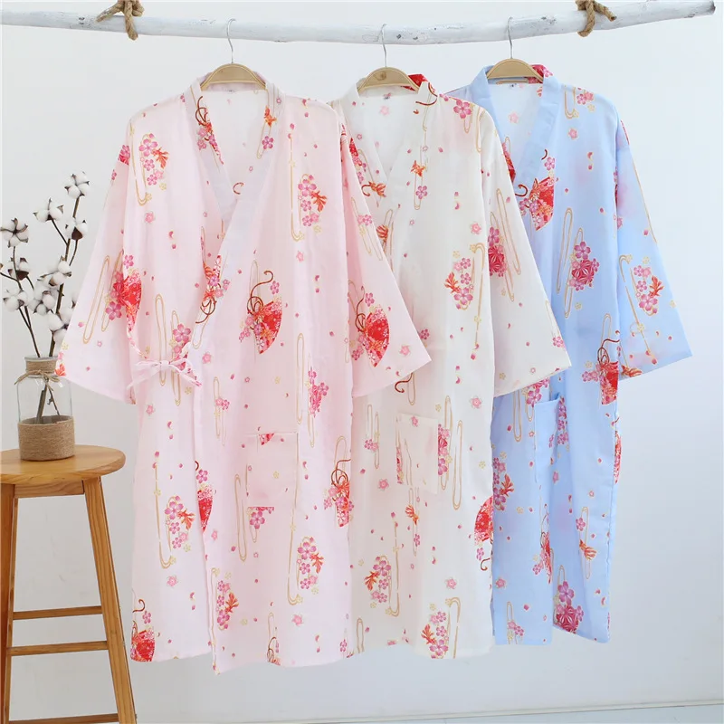 

Summer Thin Gauze Sleeping Skirt Women's Cardigan Robes Kimono Long Style Nightgown 100% Cotton Double-deck Bathrobe Sleepwears