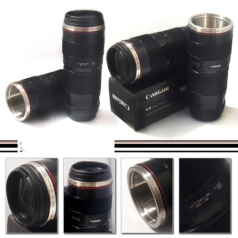 Canon black2 Креативная нержавеющая сталь SLR имитация кофейная чашка камера кофейная кружка в виде объектива 400 мл 500 мл кружка масштаб Термокружка креативный подарок - Цвет: Canon black2