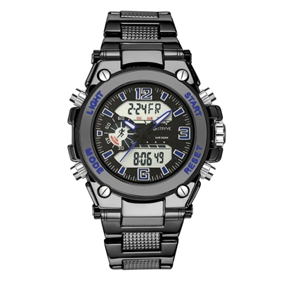 Синий Stryve 8014 мужские спортивные часы, военные, 12/24 часов, электронные часы, кварцевые, цифровые, из нержавеющей стали, роскошные часы horloges mannen - Цвет: Синий