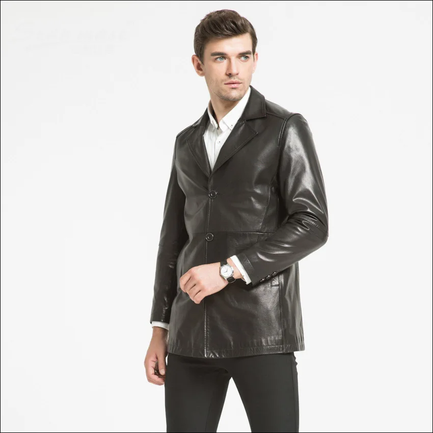 Maylooks 2019 куртка из козьей кожи мужская кожаная повседневная Длинная ветровка