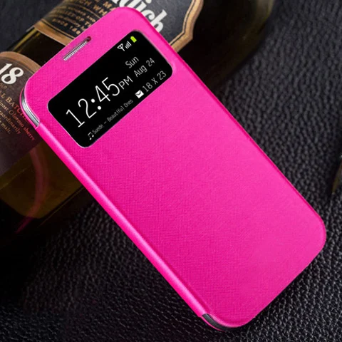 Откидной кожаный чехол для телефона samsung Galaxy S4 S 4 SIV 9500 Galaxy ys4 GT I9500 I9505 GT-I9500 GT-I9505 умный вид - Цвет: Rose red