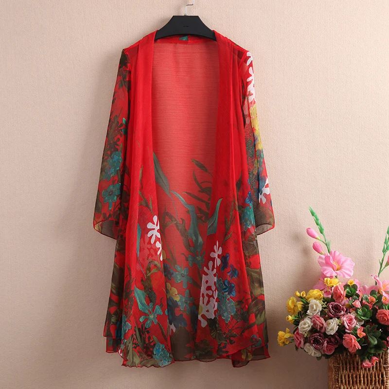 2020 Summer clothes new fashion printing 7 points sleeve loose large size cardigan Women's clothing Chiffon shirt | Женская одежда