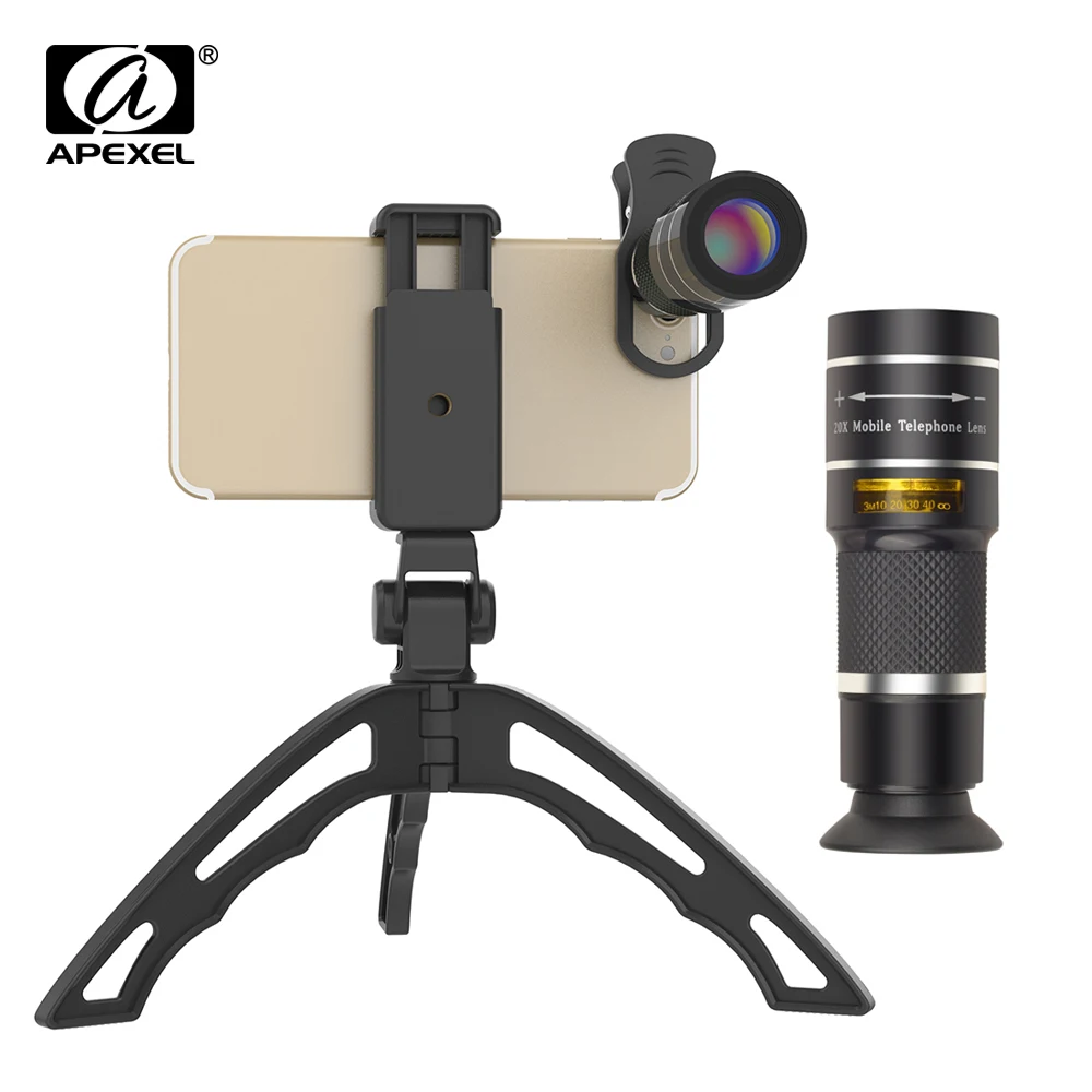Монокуляр для телескопа APEXEL 20X с селфи триподом смартфонов iPhone X 7 8 android