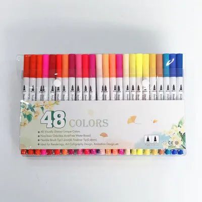 48 Colors 100 цветов двойной кончик кисти маркер акварельные ручки тонкая подводка и кисть Рисование Живопись канцелярские принадлежности для окраски манга каллиграфии - Цвет: 48 Colors