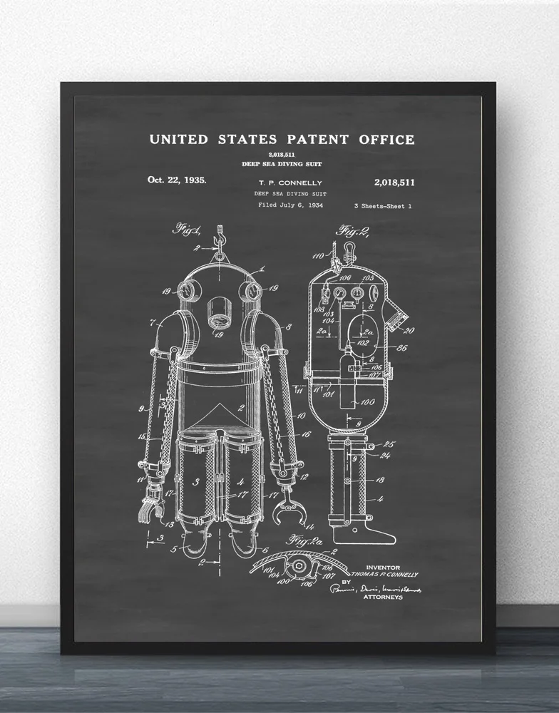 Водолазный костюм для глубоководного плавания патент Настенная картина
