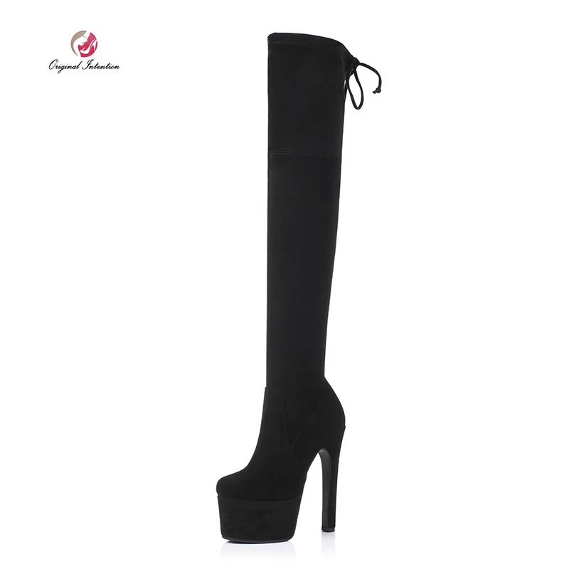 

Original Intention Super High Heels New Women Over the Knee Boots Sexy Platform Flock Boots Winter Shoes Woman US Size 3-9.5