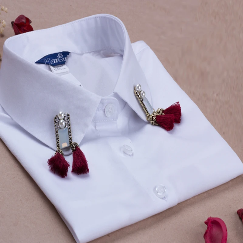 Женская блузка в Корейском стиле с искусственным воротником вышитая