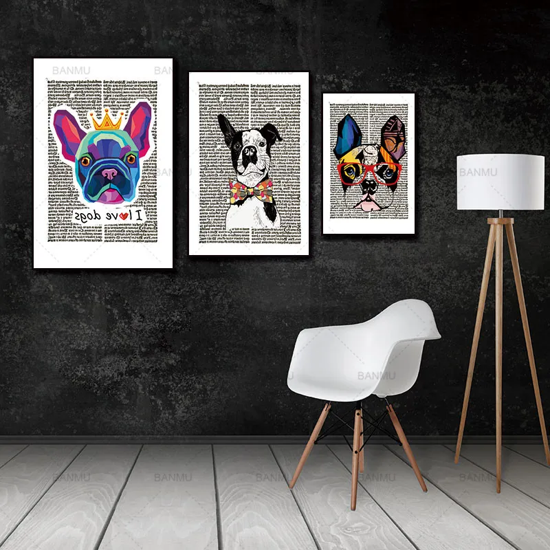 Скандинавский постер Картина на холсте Настенная картина собака газета постеры