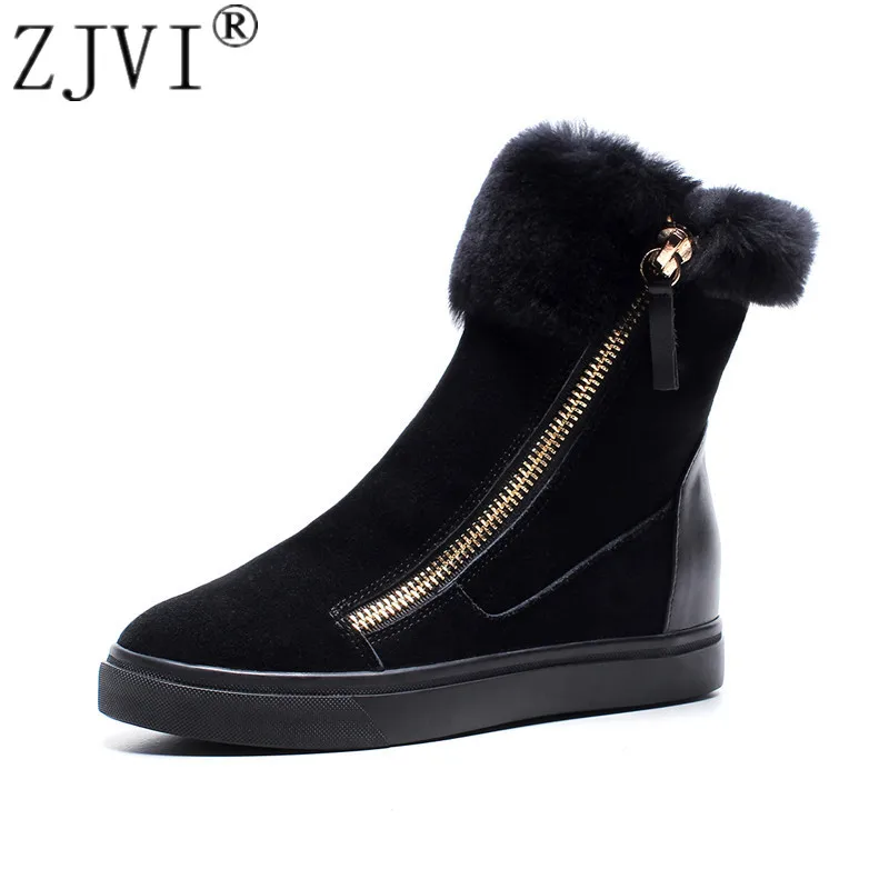 

ZJVI Woman Suede Genuine Leather Fur Snow Boots For Women Winter Platform Ankle Boots 2022 Ladies Shoes Woman Flat Warterproof