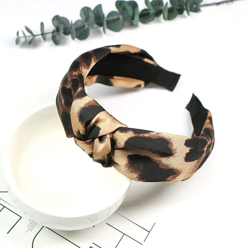 

Women Girls Boho Vintage Large Leopard Headband Tie Knotted Middle Wide Hair Hoop All-Match Retro Casual Hair Accessories