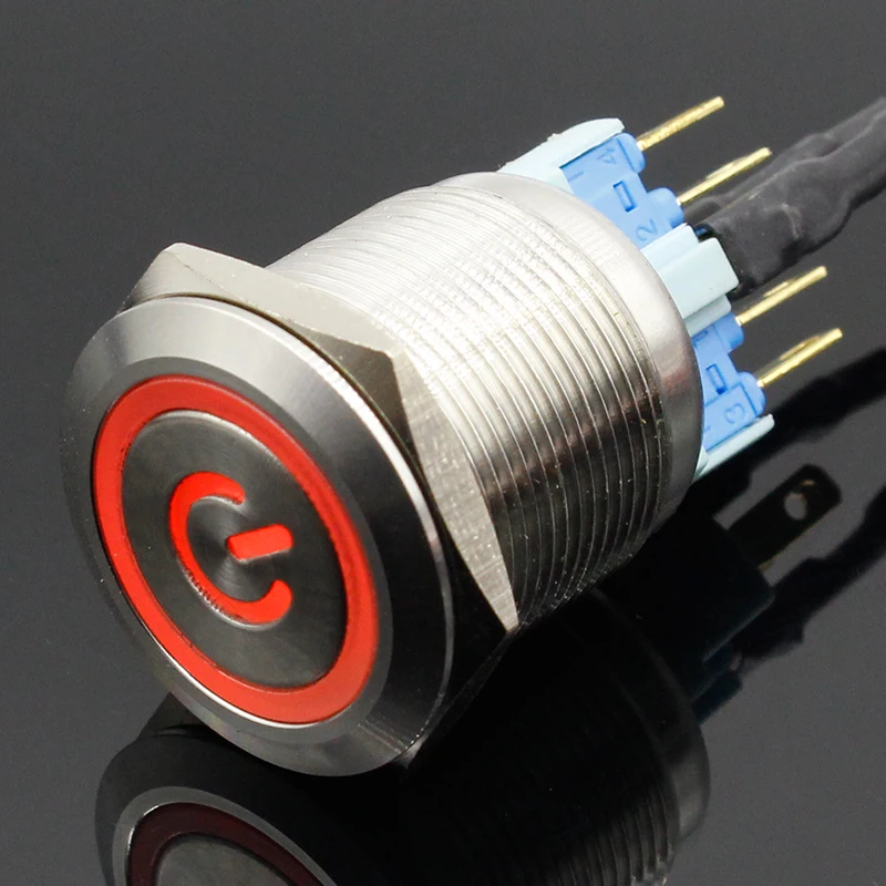 22mm Waterproof Latching Stainless Steel Metal Lamp LED Light Horn Power Push Button Switch Car Auto Engine Start PC 5V 12V 24V |