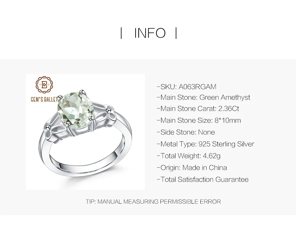 GEM'S балетное 925 пробы Серебряное обручальное кольцо 2.36Ct натуральный зеленый аметист драгоценный камень кольца для женщин День Святого Валентина ювелирные изделия