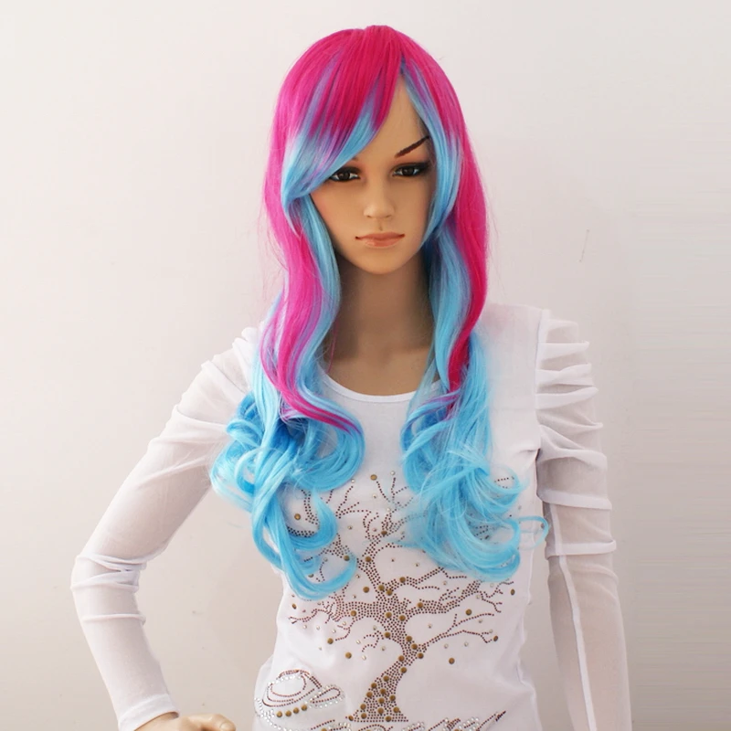 Yiyaobess Synthetic Black Red Highlights Hair Wig With Bangs Halloween Costume Party Long Wavy Rainbow Colored Wigs For Women