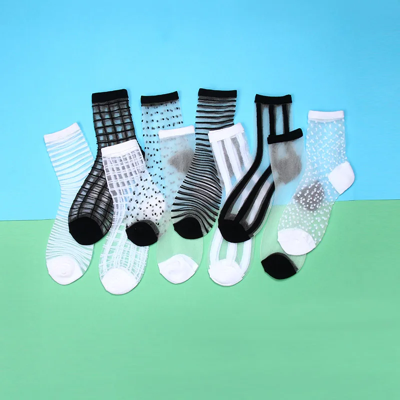 10pairs BK-and-WE 10 пар в партии женские носки летние женские короткие сетчатые Носки Прозрачные эластичные винтажные кружевные носки черные белые женские носки - Цвет: 10pairs BK-and-WE