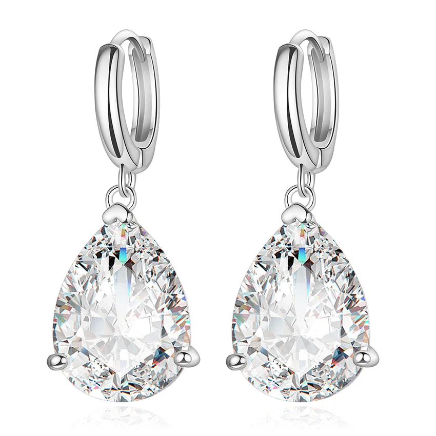 Zircon Water Drop Earrings For Women Gold Silver Color Copper Female Dangle Hanging Earring Fashion Wedding Ear Jewelry Brincos | Украшения