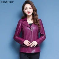 ytnmyop base slim casual female leather coat women leather jackets plus sizes 5xl turn down collar faux leather suede tops