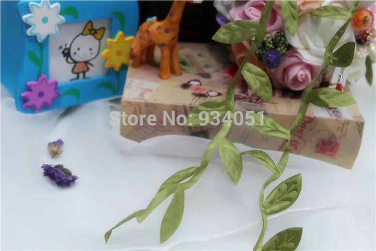 

50yard/lot Satin Fabric Green Leaf Rattan Wreaths Flower Vine leaves Headwear Accessories Material Wholesale Free Shipping