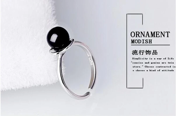 Black Agate OMHXZJ модный цветок ABS корпус жемчуг черный красный агат OL подарок 925 пробы Серебряное женское кольцо с изменяемым размером RG56 - Цвет камня: Black Agate