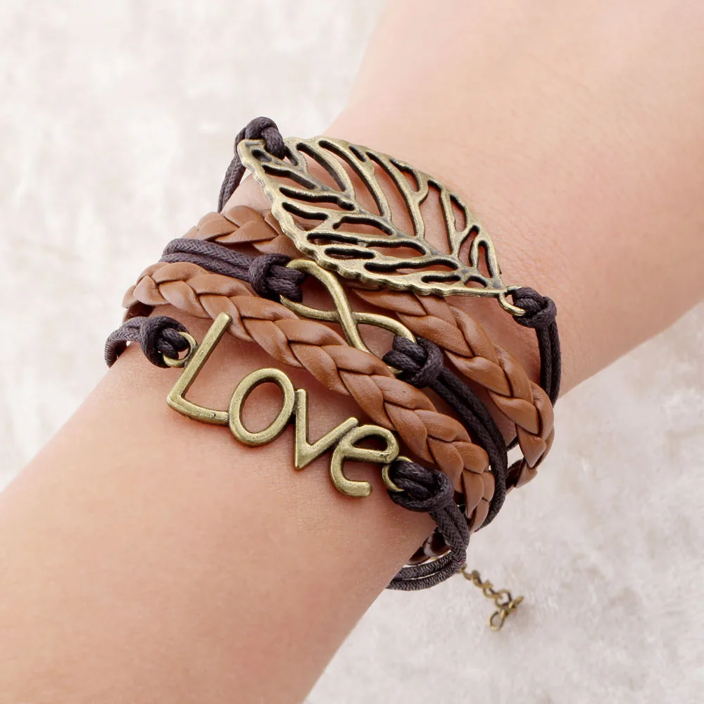Новая Мода Bijoux Ручной Оплетки Любовь Одном Направлении Браслет Кожа Сердце
