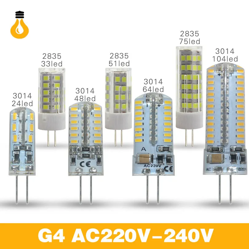 G4 Светодиодный светильник высокой мощности 3 Вт SMD2835 3014 DC 12 В AC 220 белый/теплый