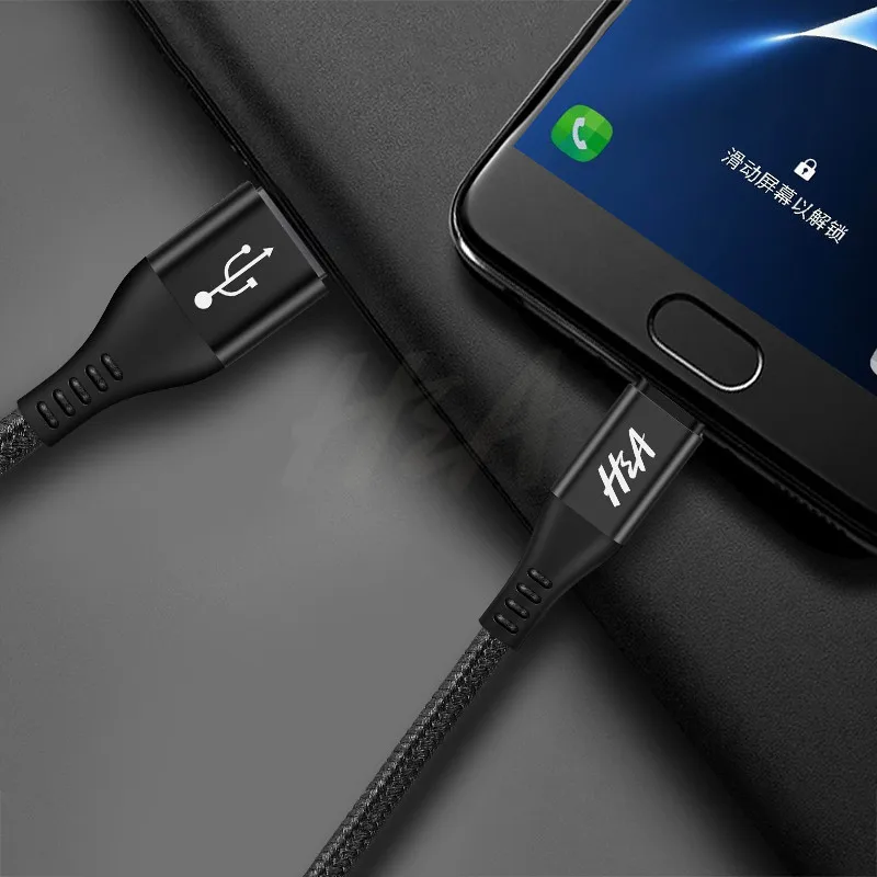 H& A 3A usb type-C кабель для быстрой зарядки кабель для синхронизации данных type C для samsung S9 S8 Note 9 huawei Honor Phone usb зарядный шнур - Цвет: Черный