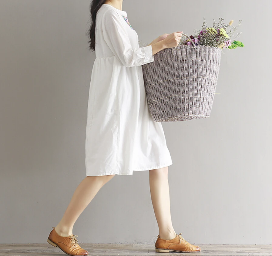 Pregnant Women's Embroidery Fluid Dress Female Autumn and Spring Loose Long-Sleeve Basic White Maternity dress | Мать и ребенок