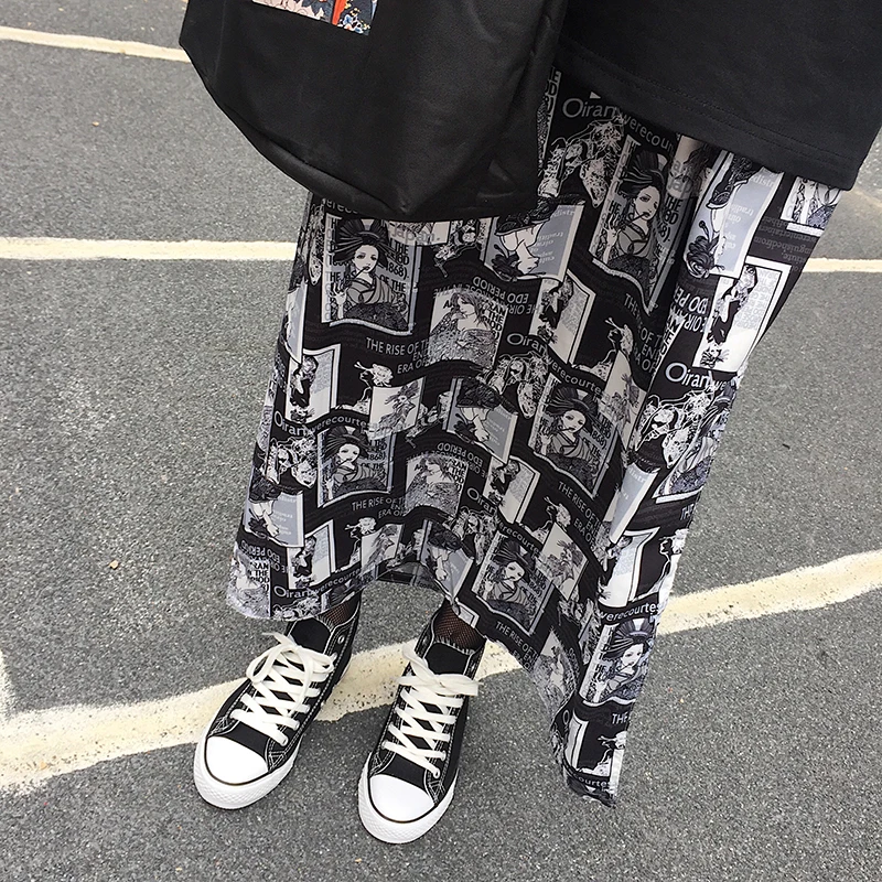 YouGeMan Jupe Femme Летняя женская длинная юбка корейский стиль Ulzzang Harajuku винтажный принт уличная высокая талия юбки женские