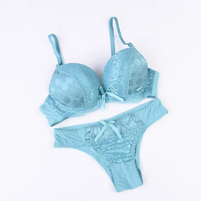 Ladychili Women Intimate Seamless Minimizer Thin Cup Big breast Bra and Tong Set Lace Skeleton Satin Patchwork Sexy N329 | Женская